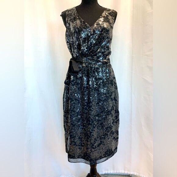 Elie Tahari Brown black sequin leopard print sleeveless cocktail dress Sz 10 - Picture 13 of 13